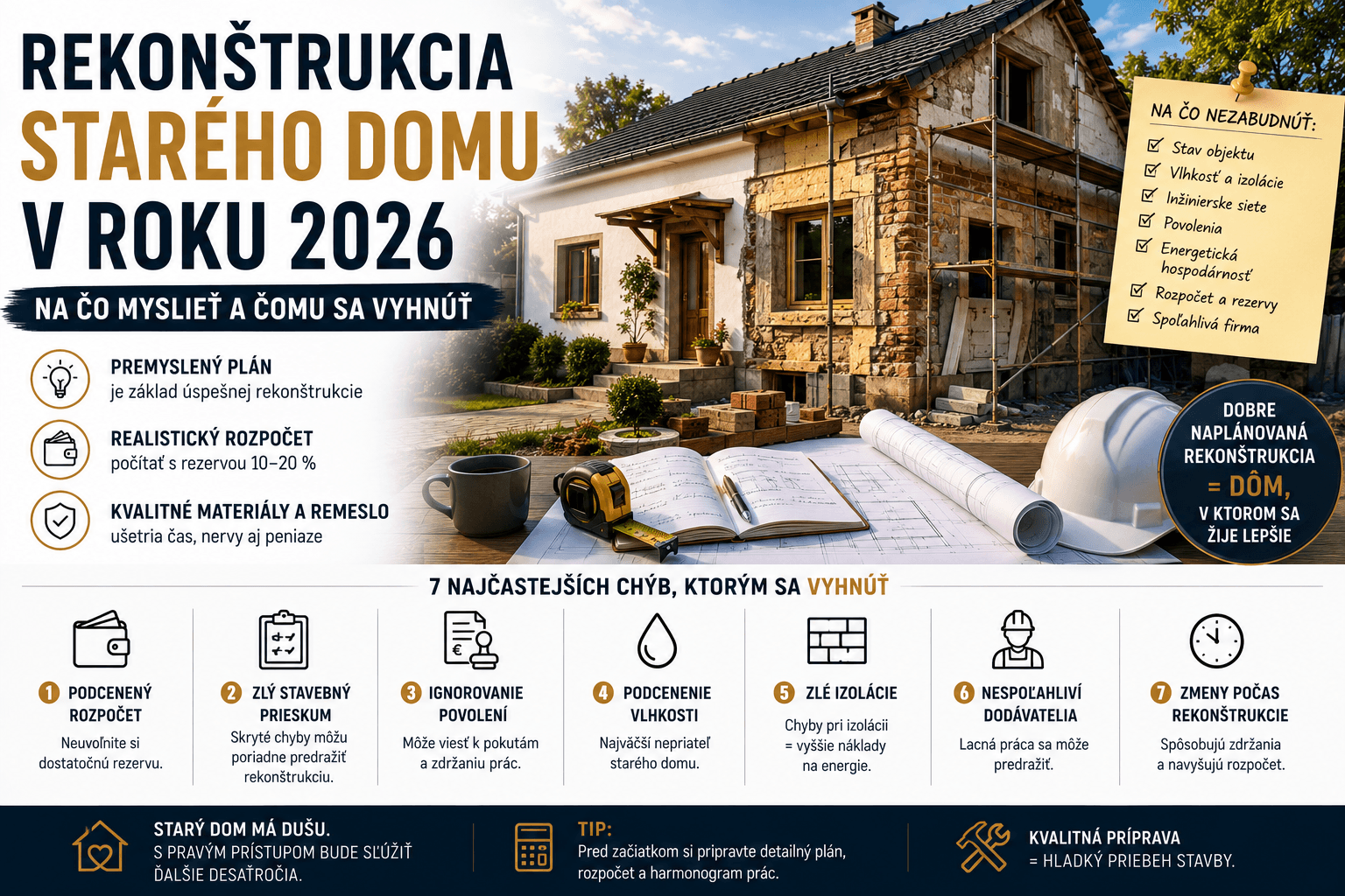 Rekonštrukcia starého domu v roku 2026: Na čo myslieť a čomu sa vyhnúť
